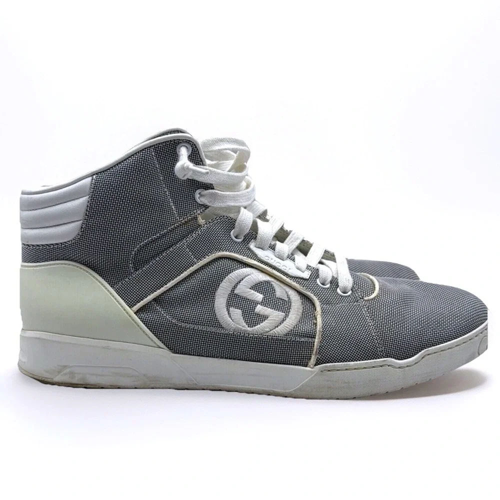 Gucci High Top Sneakers Grey Canvas Interlocking G Logo Men's size 12 309517
